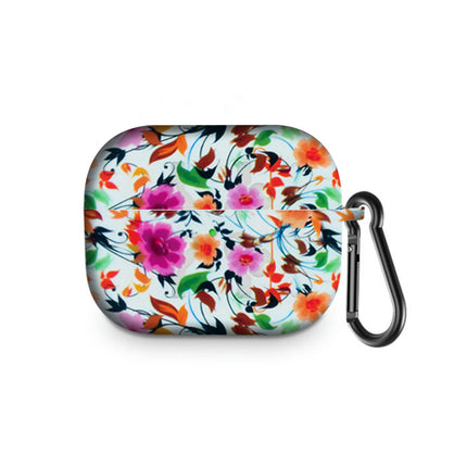 Bluetooth Earphone Protective Case Storage Box  with Carabiner for Air-Pods Pro-Ink Flower*