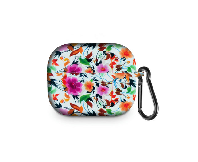 Bluetooth Earphone Protective Case Storage Box  with Carabiner for Air-Pods Pro-Ink Flower*