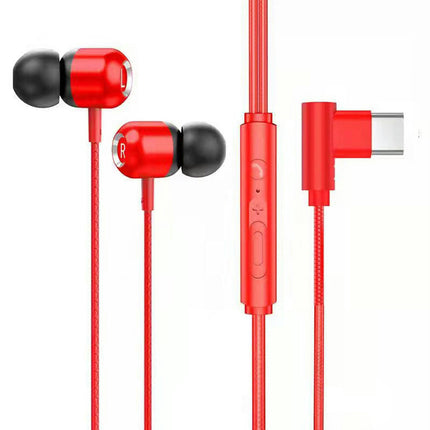 In-ear HiFi Stereo Sound Wired Earphone Type-C Sport Gaming Headset with Mic for Phone-Red