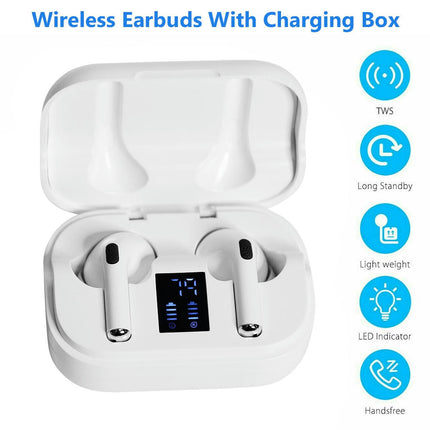 LED Digital Wireless Earbuds Mini Waterproof Sport Bluetooth-compatible 5.0 Earphones -White