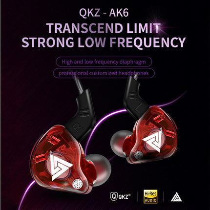 3.5mm In-ear QKZ AK6 Universal Sports HiFi Sound Earphones for Phones Tablet-Red