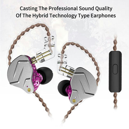 KZ ZSN Heavy Bass Sports Headset HiFi Hybrid Detachable In-Ear Wired Earphones-Purple