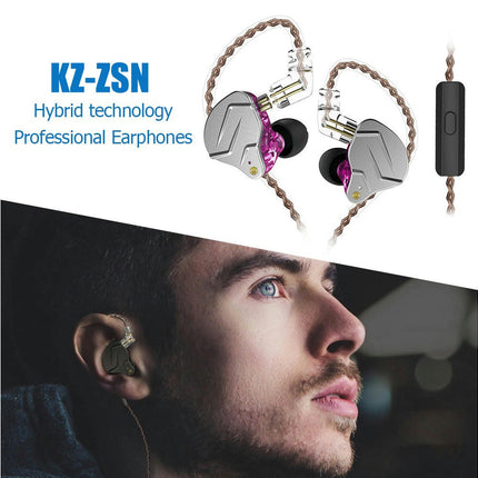 KZ ZSN Heavy Bass Sports Headset HiFi Hybrid Detachable In-Ear Wired Earphones-Purple