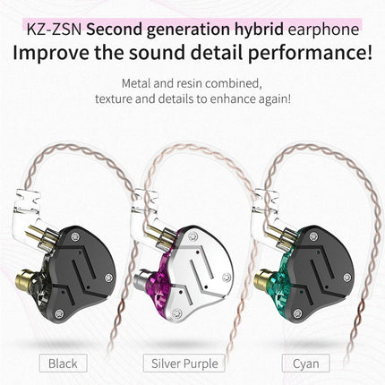 KZ ZSN Heavy Bass Sports Headset HiFi Hybrid Detachable In-Ear Wired Earphones-Purple