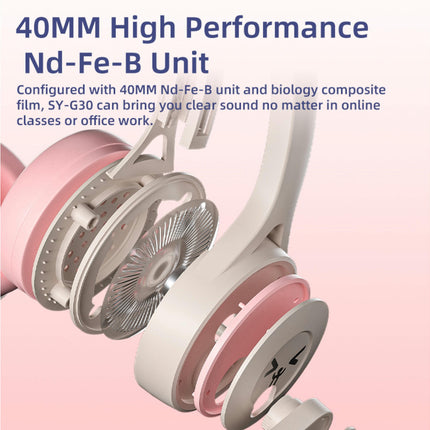 Over-Ear Headphone Comfortable Computer SY-G30 Wired Headphone with Microphone-Pink & Gray