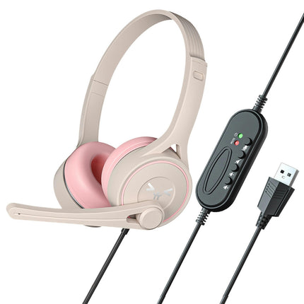 Over-Ear Headphone Comfortable Computer SY-G30 Wired Headphone with Microphone-Pink & Gray