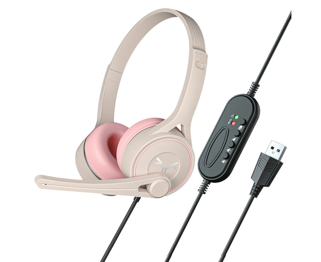 Over-Ear Headphone Comfortable Computer SY-G30 Wired Headphone with Microphone-Pink & Gray