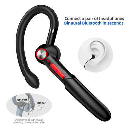 ME-100 Single Ear Hook Wireless 5.0 Bluetooth-compatible Earphone with Microphone-Black Red