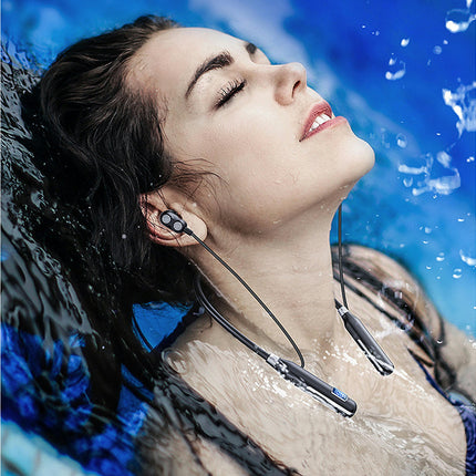 High Fidelity Neckband Wireless Earphone LED Bluetooth5.3 Stereo Earbud for Doing Sports-Black