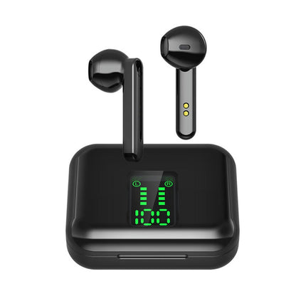 TWS Wireless LED Digital Display Earphones Bluetooth-compatible 5.0 Stereo Music Headset-Black