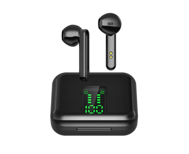 TWS Wireless LED Digital Display Earphones Bluetooth-compatible 5.0 Stereo Music Headset-Black