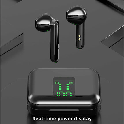 TWS Wireless LED Digital Display Earphones Bluetooth-compatible 5.0 Stereo Music Headset-Black