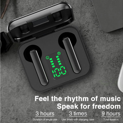 TWS Wireless LED Digital Display Earphones Bluetooth-compatible 5.0 Stereo Music Headset-Black