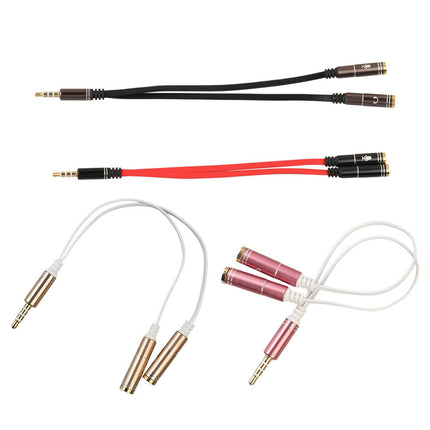 4-Pole Male to Dual Female Headset Adapter TRRS Headphone 3.5mm Jack Splitter-Golden