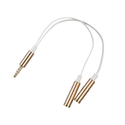 4-Pole Male to Dual Female Headset Adapter TRRS Headphone 3.5mm Jack Splitter-Golden