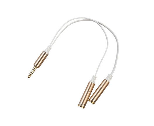 4-Pole Male to Dual Female Headset Adapter TRRS Headphone 3.5mm Jack Splitter-Golden