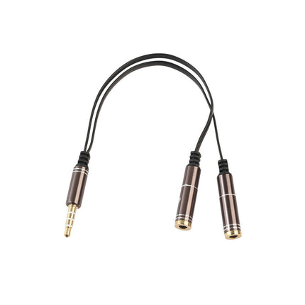 4-Pole Male to Dual Female Headset Adapter TRRS Headphone 3.5mm Jack Splitter-Golden