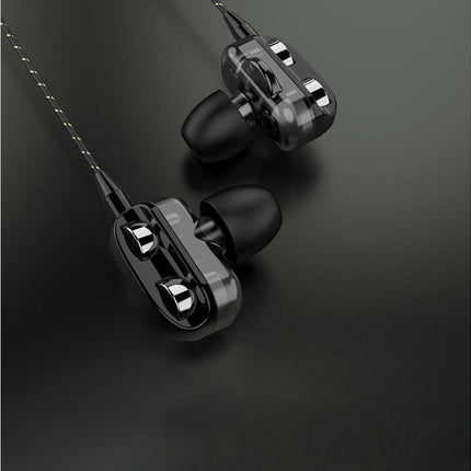 In-Ear Wired Headphone Dual Dynamic Circle Heavy Bass Headset with Microphone-Black