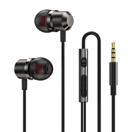 In-ear Metal Magnetic Wired Earphone Subwoofer Mic Volume Control Gaming Headset-Black