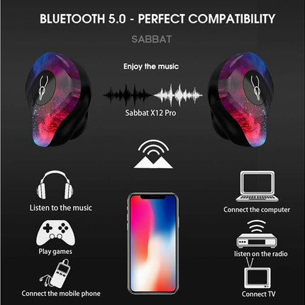 3D Stereo Waterproof Earphone X12 Pro Bluetooth-compatible 5.0 Wireless Sports Earbuds-Black