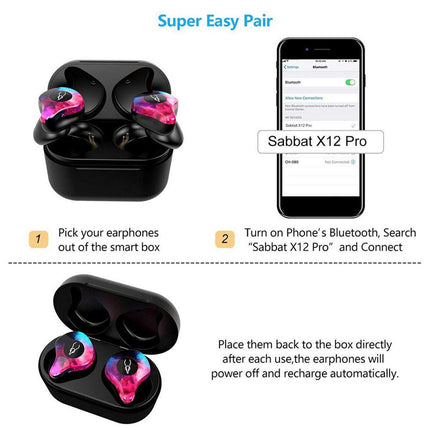 3D Stereo Waterproof Earphone X12 Pro Bluetooth-compatible 5.0 Wireless Sports Earbuds-Black