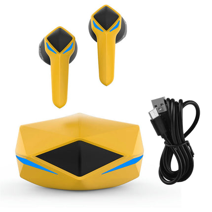 5.2 Bluetooth-compatible Touch Control Earphones LED Light HiFi Wireless Earbuds for Sports-Yellow