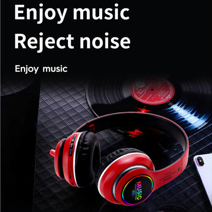 5.0 Stereo Headset with Microphone ST-L63 Foldable Wireless Bluetooth Earphone LED Light-Red