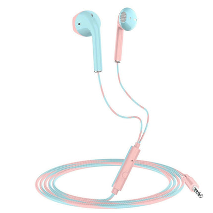 HiFi Sound 3.5mm In-ear Headphone Wired Earbuds with Microphone Phone Accessory-Pink Blue