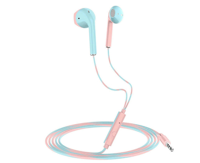 HiFi Sound 3.5mm In-ear Headphone Wired Earbuds with Microphone Phone Accessory-Pink Blue