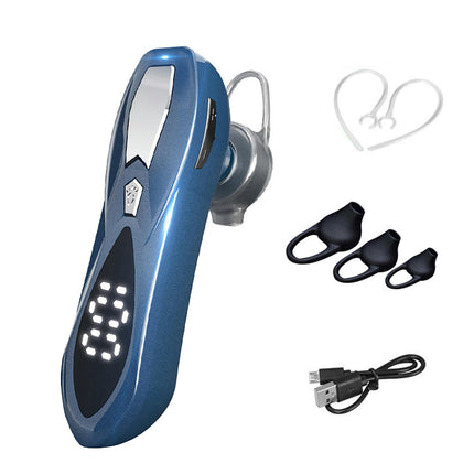 Digital Display Ear Hook Single Earbud HiFi Multifunctional Wireless Earphone for Calling-Blue