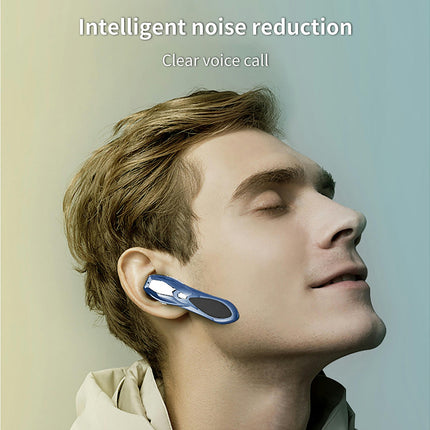 Digital Display Ear Hook Single Earbud HiFi Multifunctional Wireless Earphone for Calling-Blue