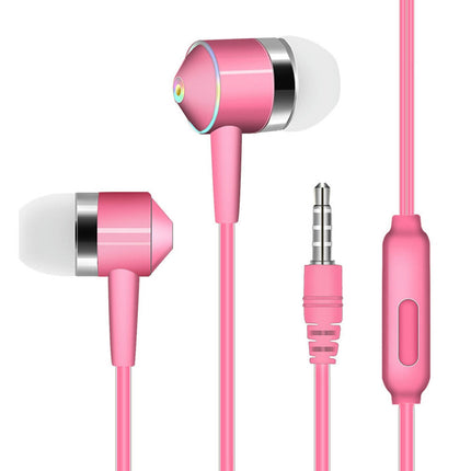 In-Ear Music Bass Wired Earphones Universal 3.5mm Plug Sports Headsets with Mic-Pink