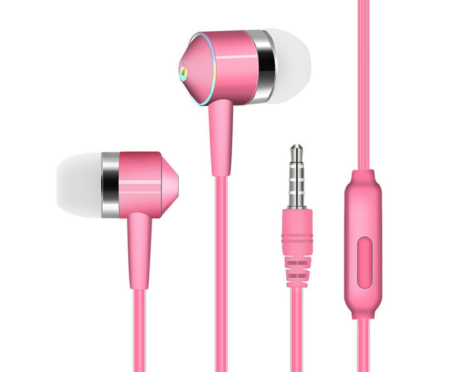 In-Ear Music Bass Wired Earphones Universal 3.5mm Plug Sports Headsets with Mic-Pink