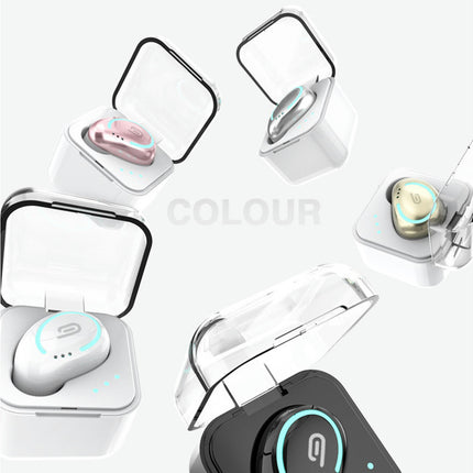 Bluetooth 5.0 Single In-Ear Earphone Mini Wireless Headset with Microphone Charging Box-Golden