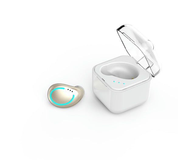 Bluetooth 5.0 Single In-Ear Earphone Mini Wireless Headset with Microphone Charging Box-Golden