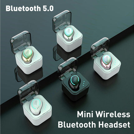 Bluetooth 5.0 Single In-Ear Earphone Mini Wireless Headset with Microphone Charging Box-Golden