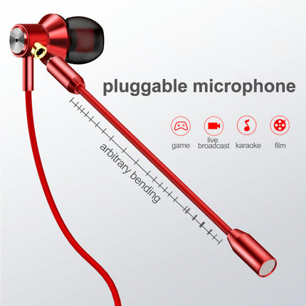 In-ear Universal 3.5mm Wired Stereo Music Sport Gaming Earphone with Microphone-Red