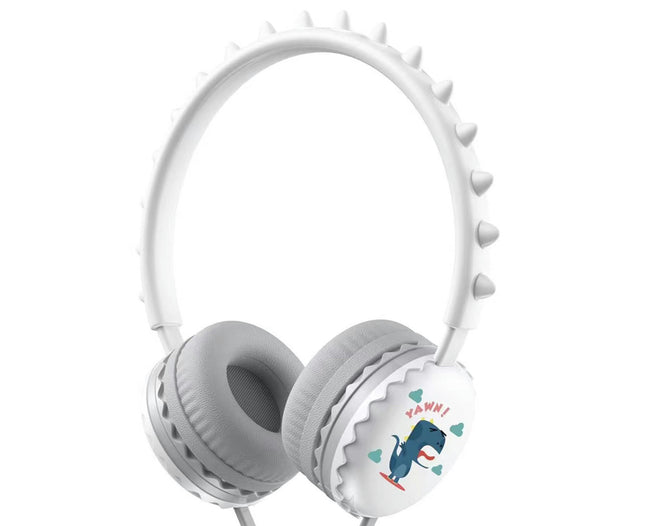 Universal 3.5mm Wired Headphone Cartoon Cute Dinosaur Over Ear Headset for Mobile Phone-White