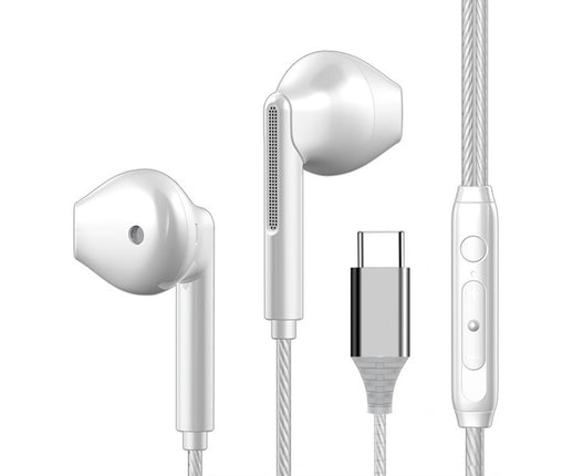 HiFi Sound In-ear Wired Earphone Line Control with Microphone  Sports Earbud for Gaming-White