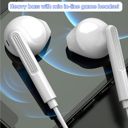 HiFi Sound In-ear Wired Earphone Line Control with Microphone  Sports Earbud for Gaming-White