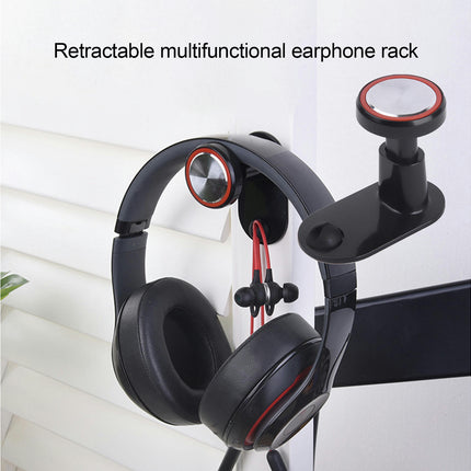 Headphone Storage Bracket Retractable Desk Wall Mount Sticky Hook Display Stand-Black