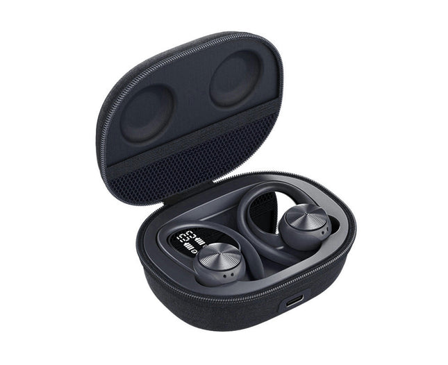 1 Pair Hanging Bluetooth 5.0 Wireless Headset LED Power Display Wireless Earbud -Black