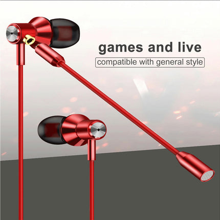 Universal In-ear Wired Stereo 3.5mm Gaming Music Sport Earphone with Microphone-Red