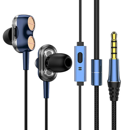 In-ear Noise Reduction Wired Phone Earphone K9 Double Moving Earphone with Mic-Navy Blue