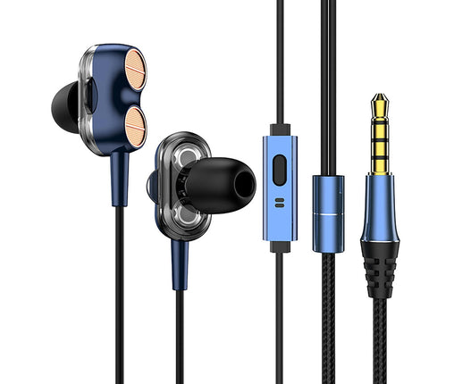 In-ear Noise Reduction Wired Phone Earphone K9 Double Moving Earphone with Mic-Navy Blue