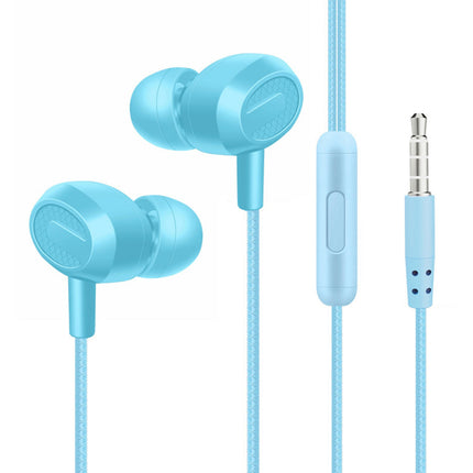 Dual Drive 3.5mm Sports Stereo Earbuds L204 Wired Earphone with Mic for Mobile Phone-Blue