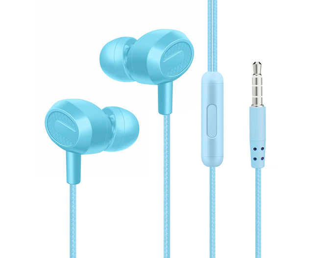 Dual Drive 3.5mm Sports Stereo Earbuds L204 Wired Earphone with Mic for Mobile Phone-Blue