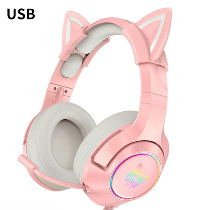 3.5mm/USB Cat Ear Gaming Headset Wired Over Ear Headphone with Microphone  for Computer-2#