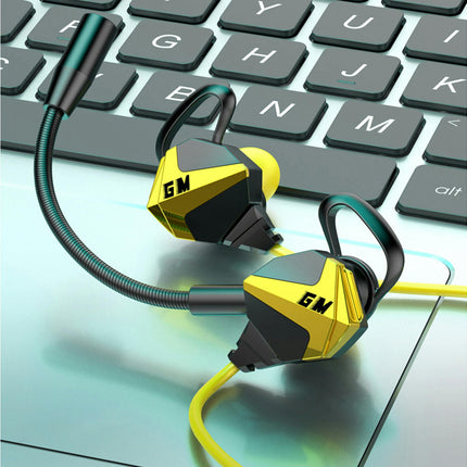 Stereo Surround Headphone Microphone Slanted Ear In-ear Line Control Headphone for Music-Yellow