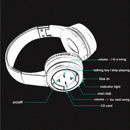 Bass Headset with Mic TR905 Foldable Wireless Rechargeable Headphone-Black Silver